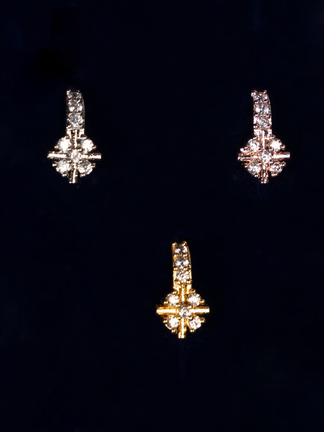 

justpeachy Set Of 3 American Diamond Studded Nosepin, Silver