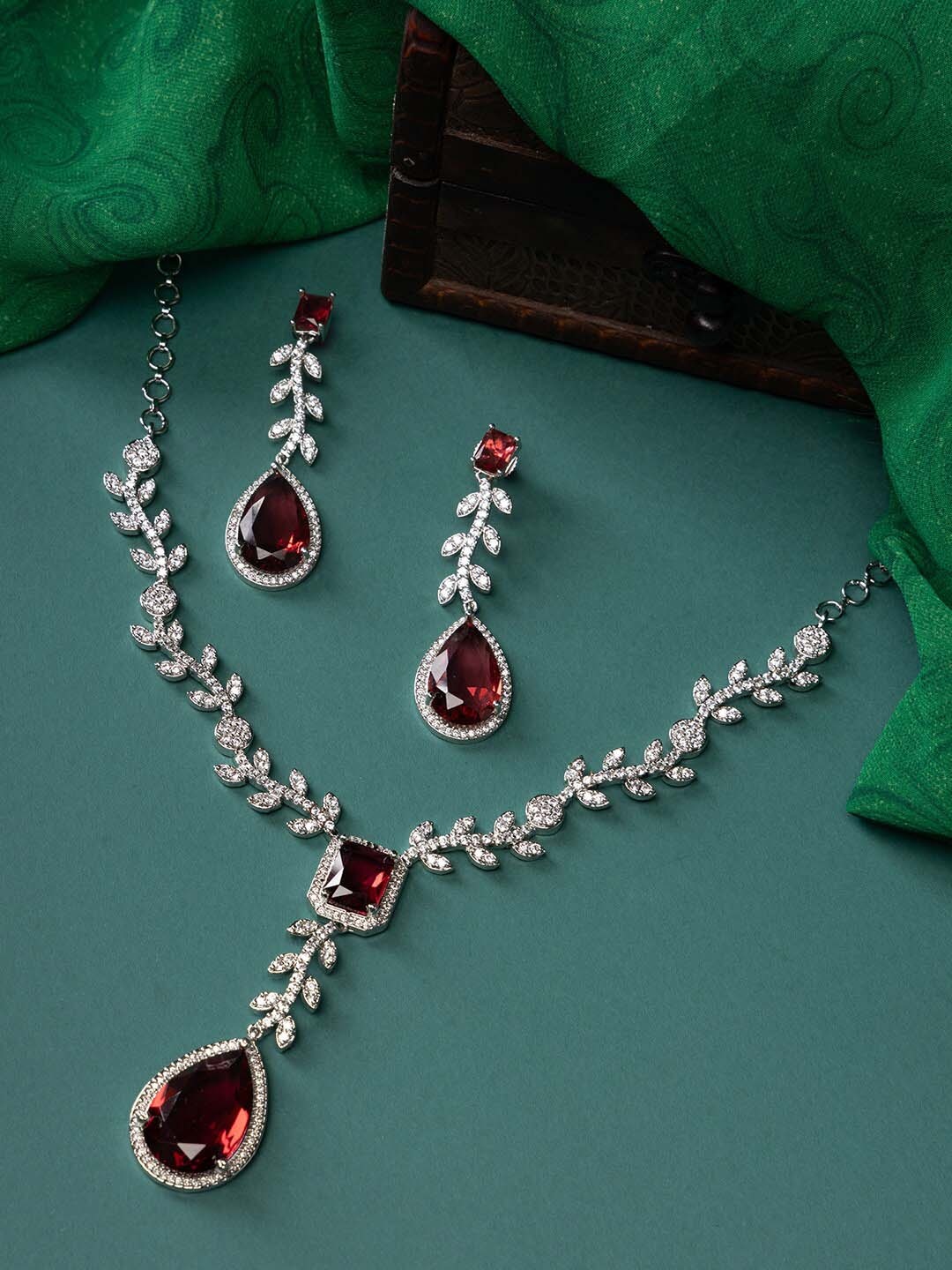

justpeachy Rhodium-Plated AD-Studded Jewellery Set, Silver