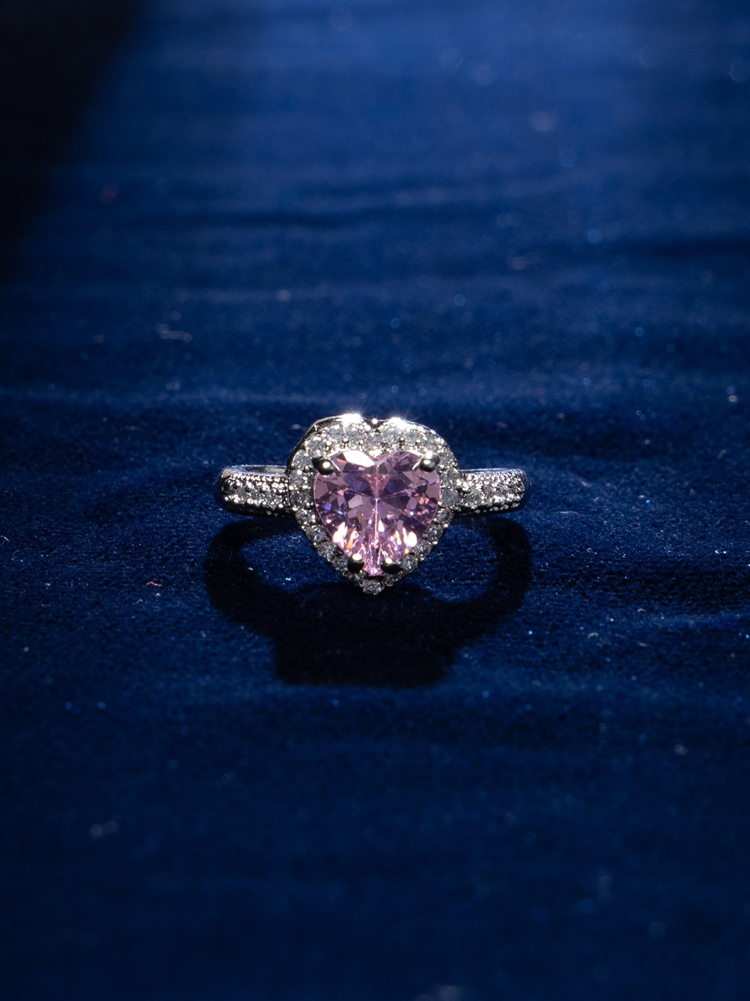 

justpeachy Rhodium-Plated American Diamond Studded Finger Ring, Silver