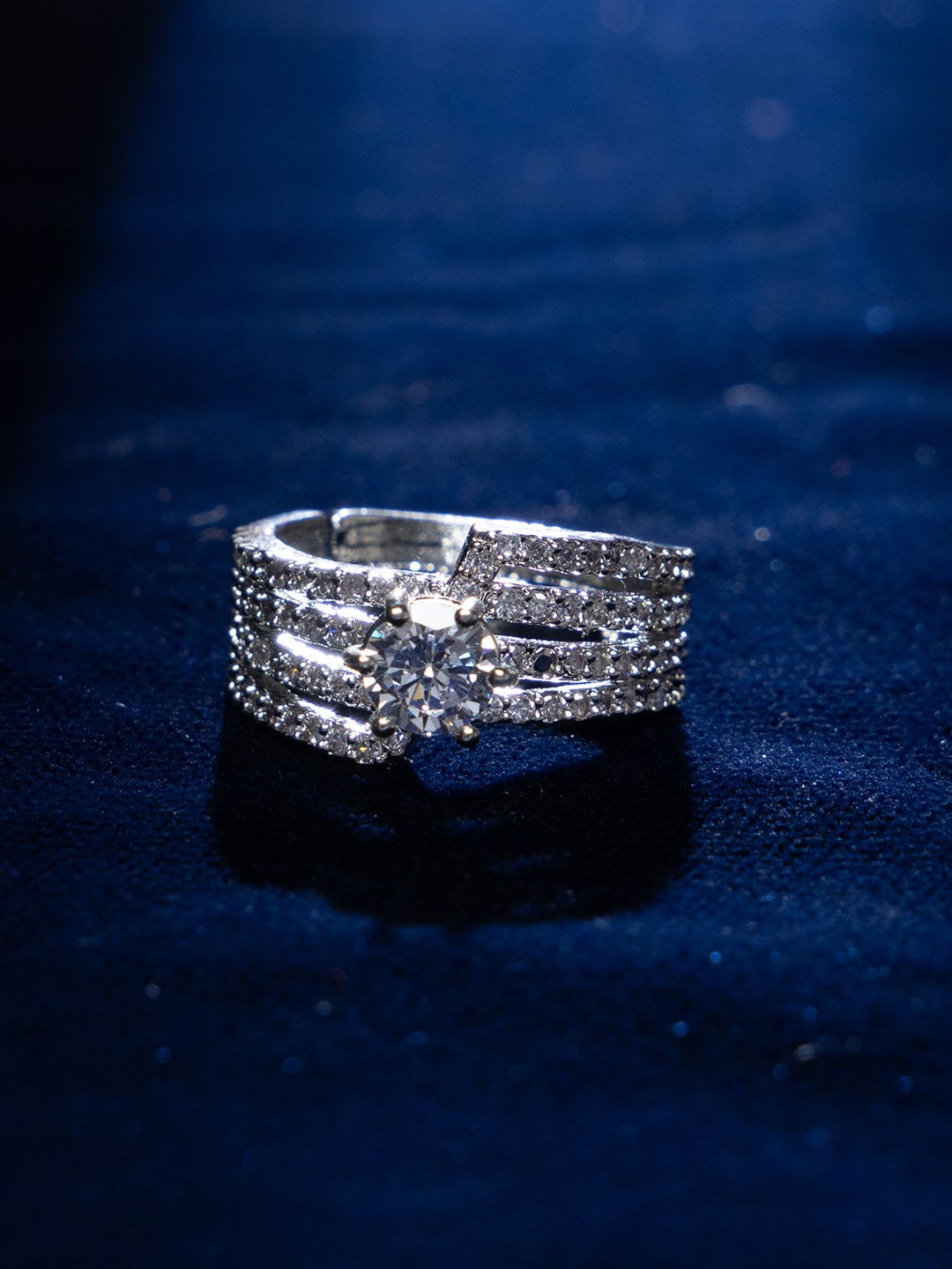 

justpeachy Rhodium-Plated American Diamond Studded Finger Ring, Silver