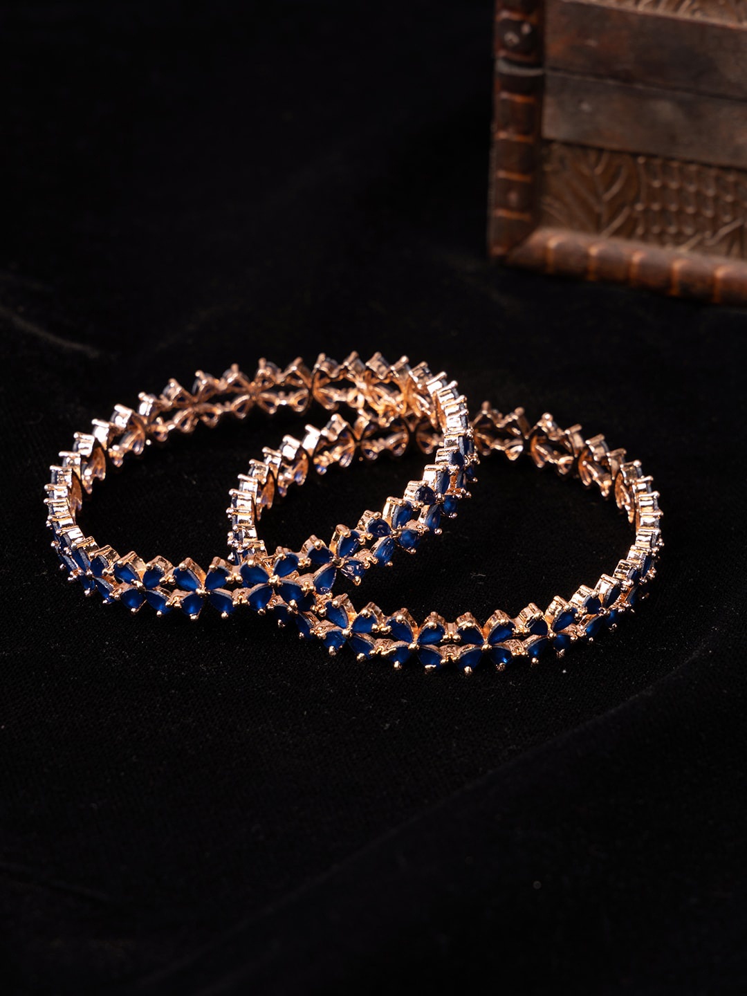 

justpeachy Set Of 2 Rose Gold-Plated American Diamond Studded Bangles