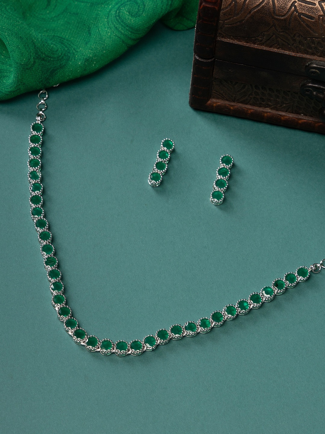 

justpeachy Rhodium-Plated AD-Studded Jewellery Set, Silver