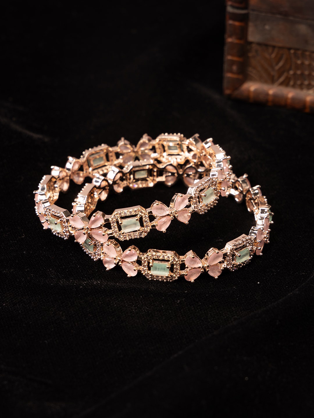 

justpeachy Set Of 2 Rose Gold-Plated American Diamond Studded Bangles