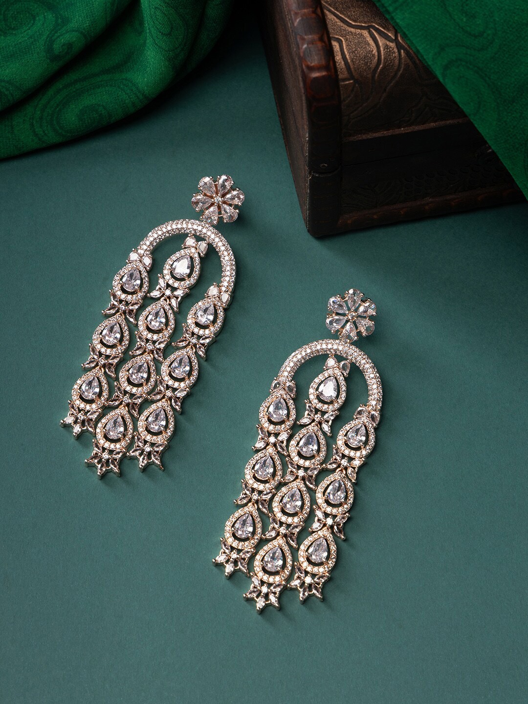 

justpeachy Rose Gold-Plated American Diamond Classic Drop Earrings