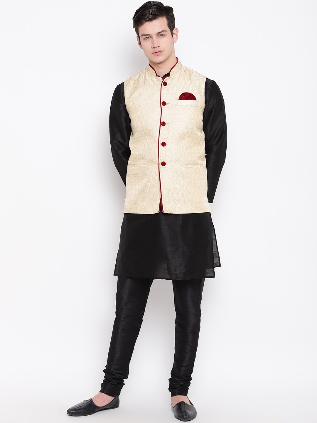 

MAG Regular Dupion Silk Kurta & Churidar With Waistcoat, Black