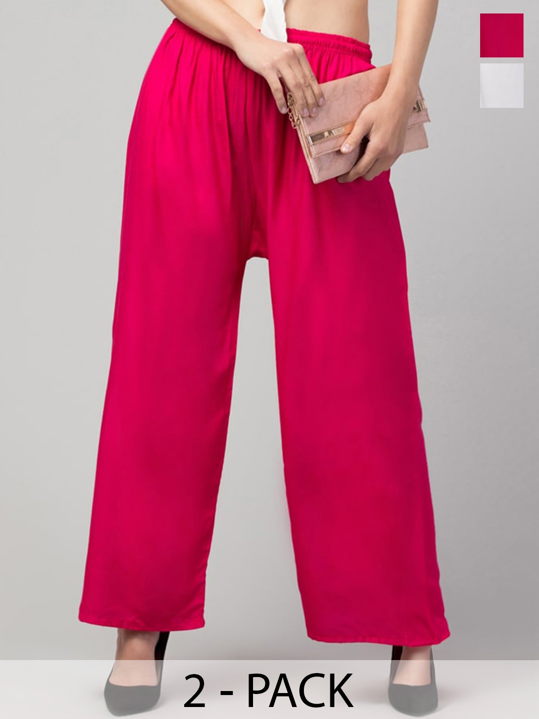 

Trend Level Women Pack Of 2 Straight Mid Rise Palazzos, Magenta