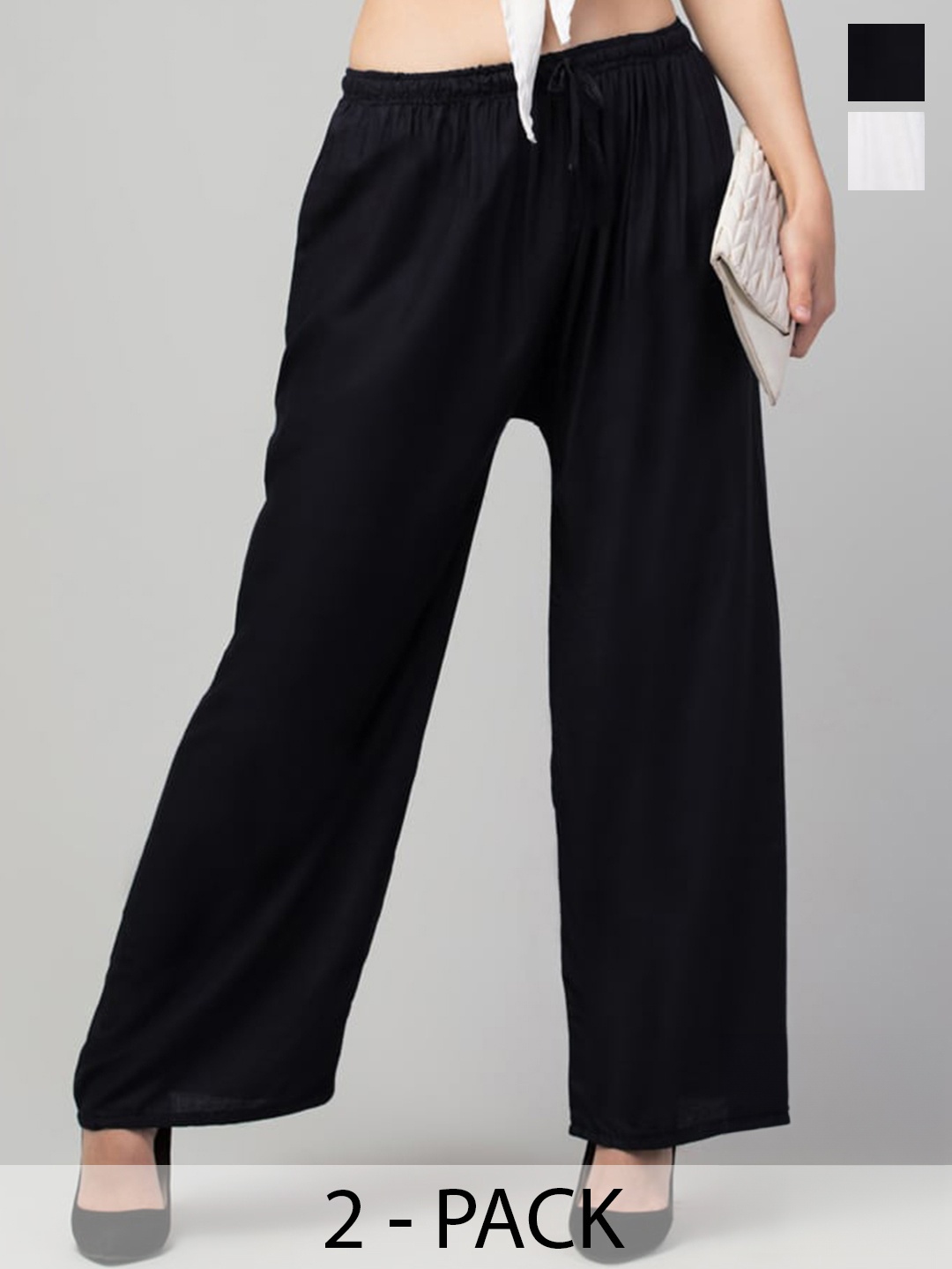 

Trend Level Women Pack Of 2 Straight Mid Rise Palazzos, White