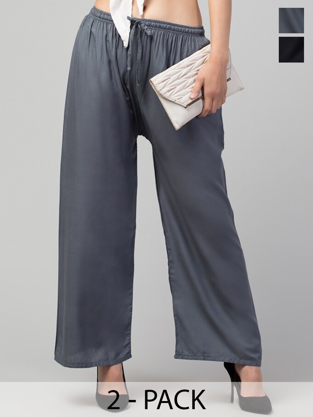 

Trend Level Women Pack Of 2 Straight Mid Rise Palazzos, Grey
