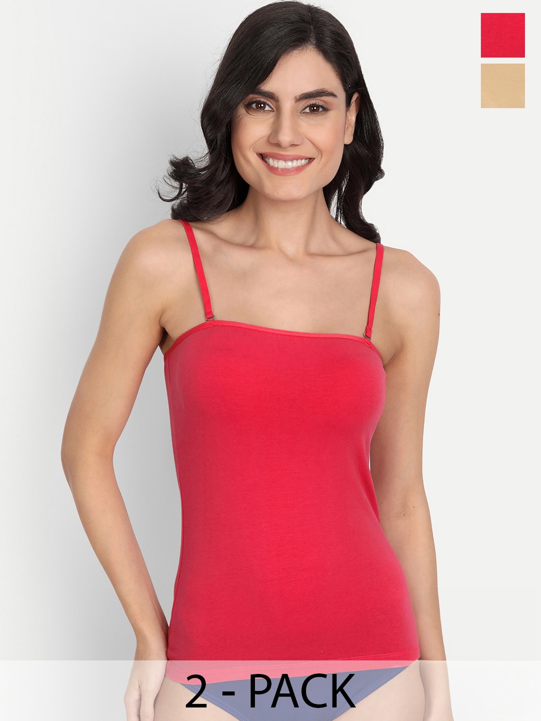 

T.T. Desire Pack Of 2 Shoulder Straps Non-Padded Camisoles, Red