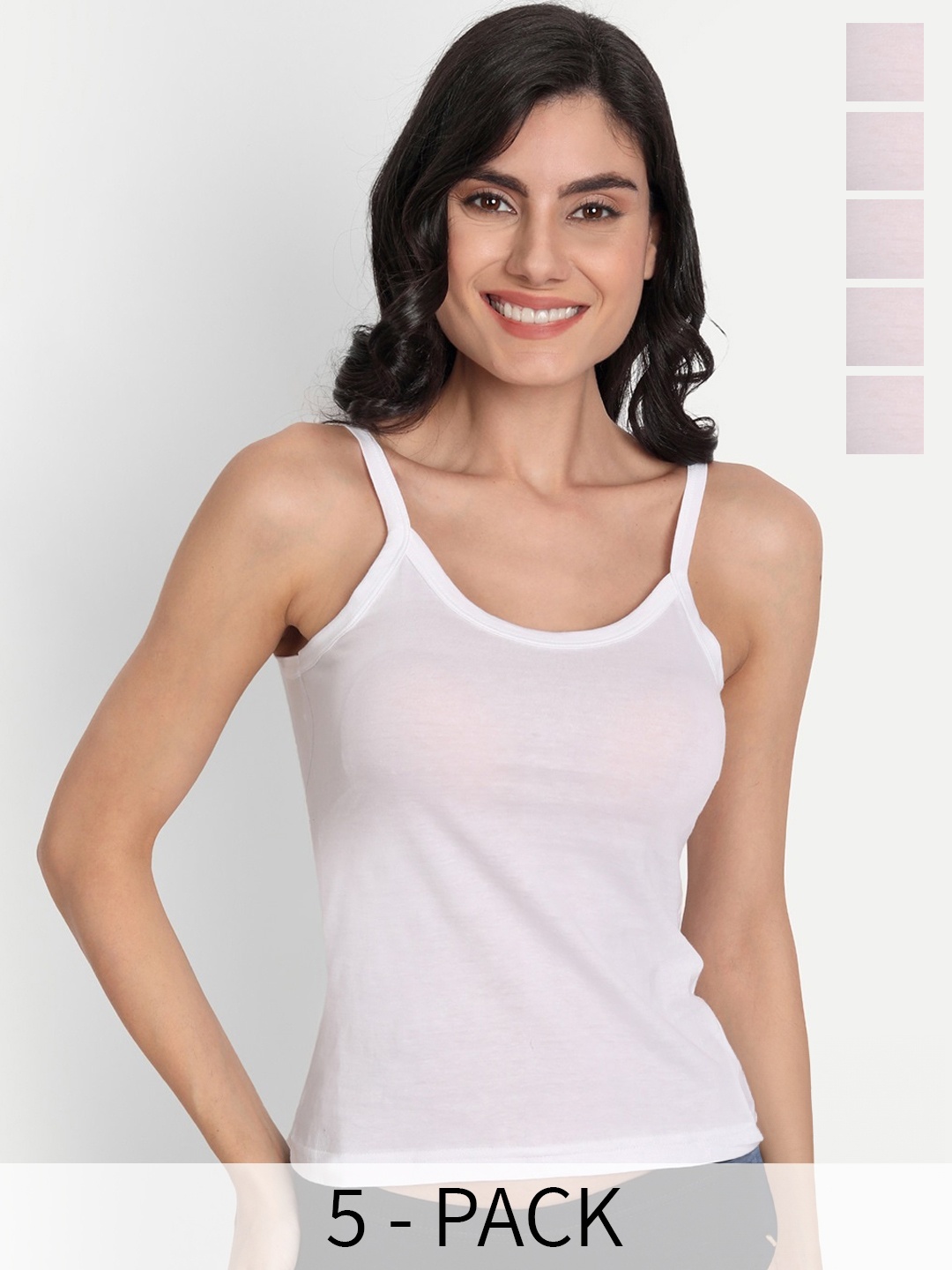 

T.T. Women Pack Of 5 Pearl Pure Cotton Non Padded Camisoles, White