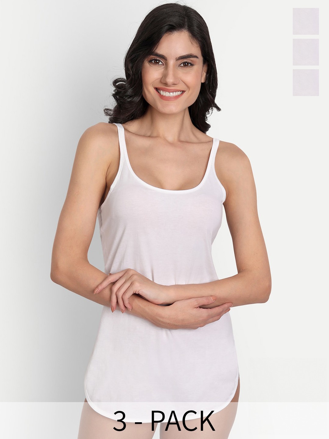

T.T. Pearl Pack Of 3 Non-Padded Pure Cotton Longline Camisoles, White