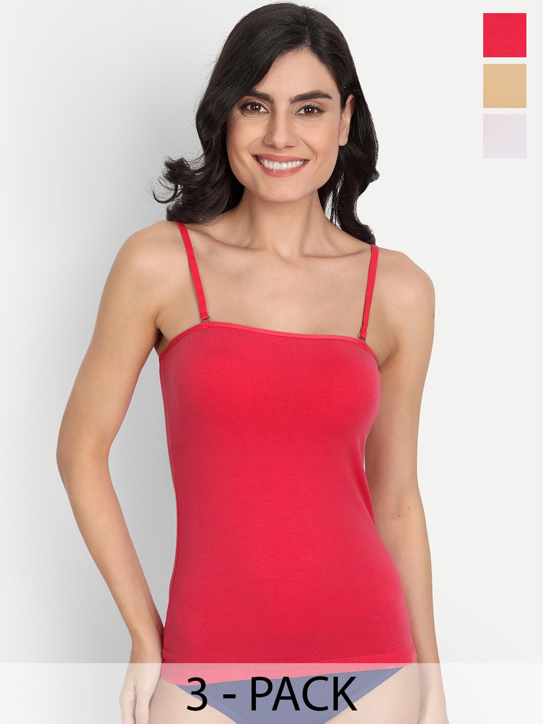 

T.T. Women Pack Of 3 Desire Non-Padded Camisoles, Red