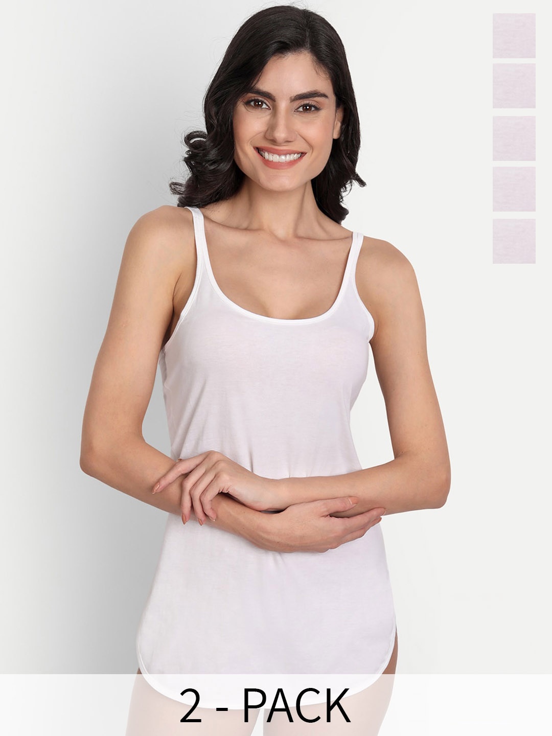 

T.T. Pearl Pack Of 5 Pure Cotton Non-Padded Longline Camisoles, White