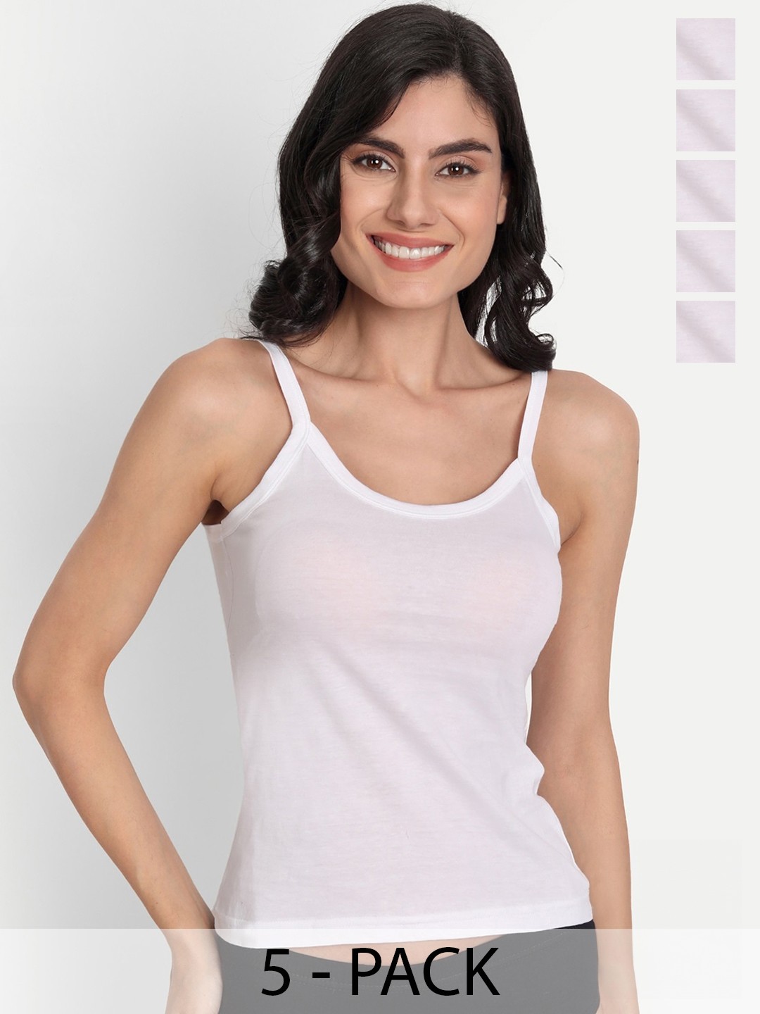 

T.T. Pearl Pack Of 5 Pure Cotton Camisoles, White