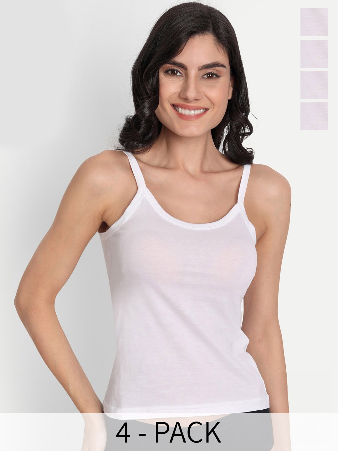 

T.T. Pearl Pack Of 4 Shoulder Straps Pure Cotton Camisoles, White