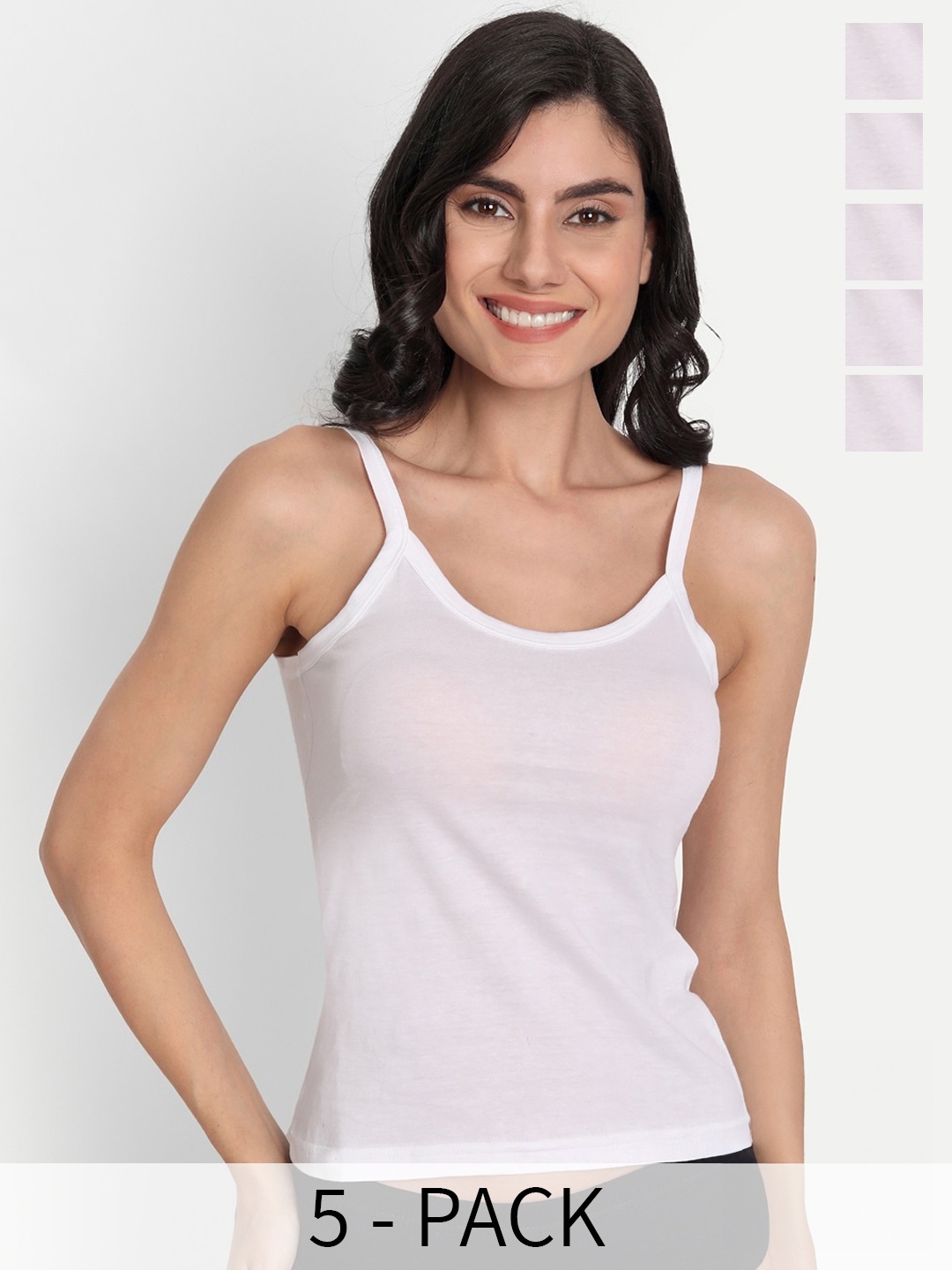 

T.T. Pearl Pack Of 5 Pure Cotton Label Free Camisoles, White