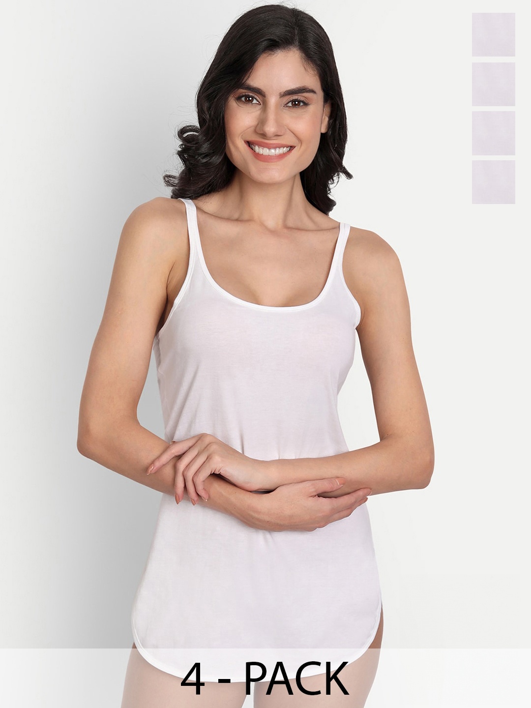 

T.T. Women Pack Of 4 Pearl Pure Cotton Label Free Longline Camisoles, White