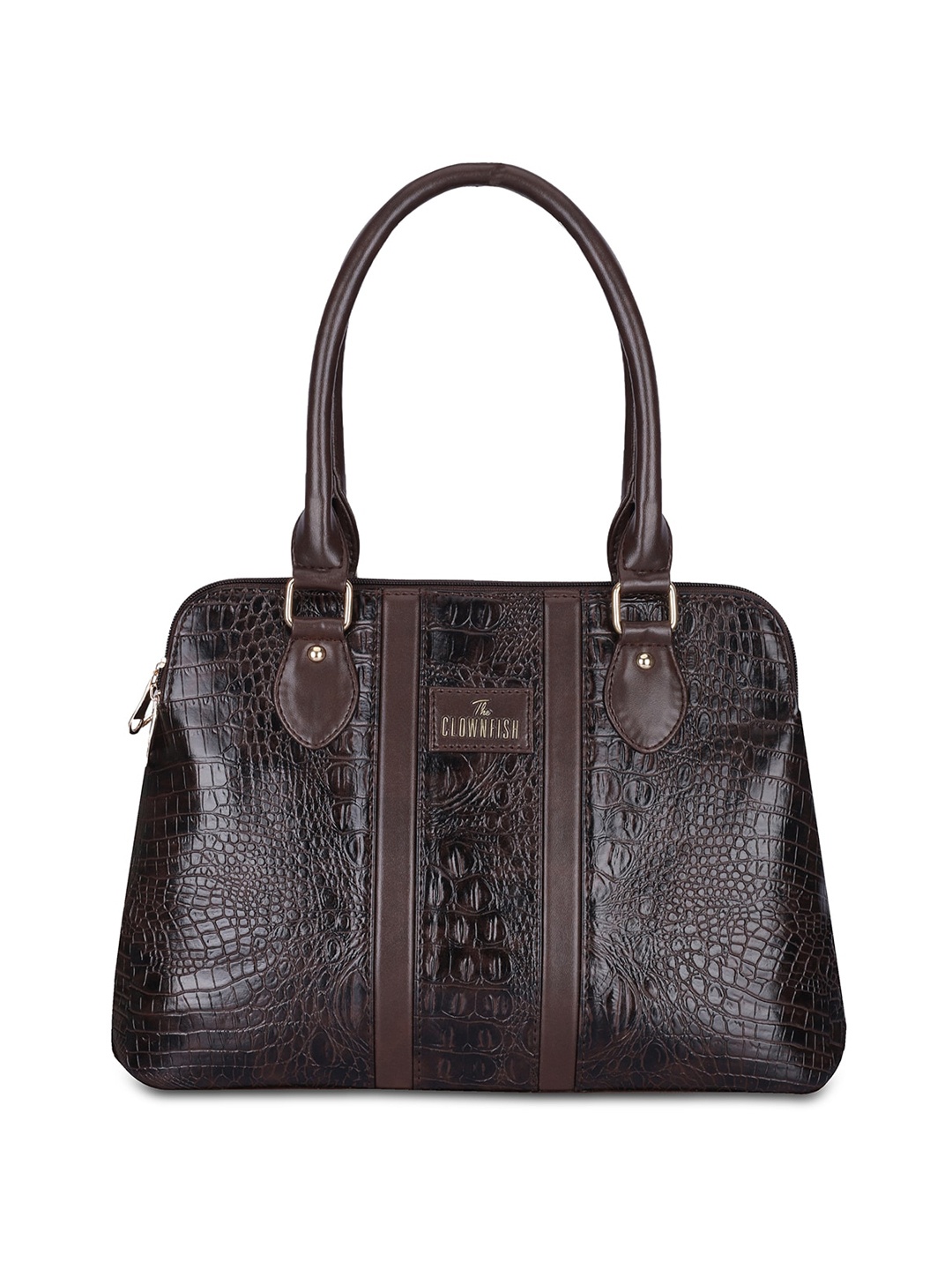 

THE CLOWNFISH Freya Textured Structured Handheld Bag, Brown