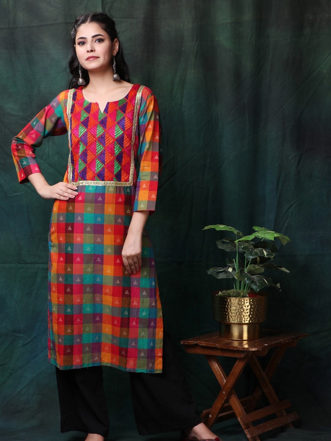

Trinjann Geometric Printed Pure Cotton Kurta, Red