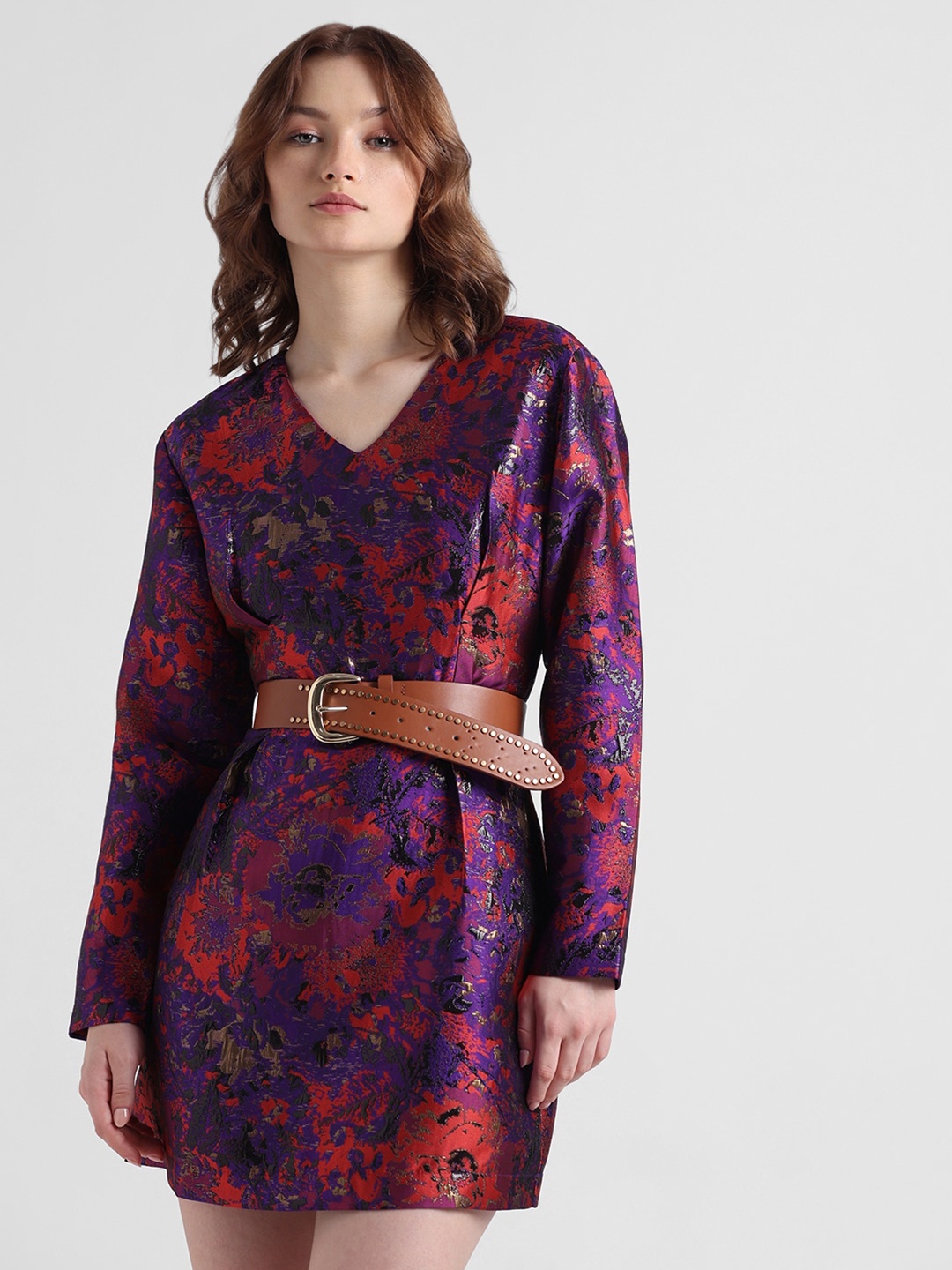 

ONLY Onluk Floral Printed V-Neck Sheath Mini Dress, Purple