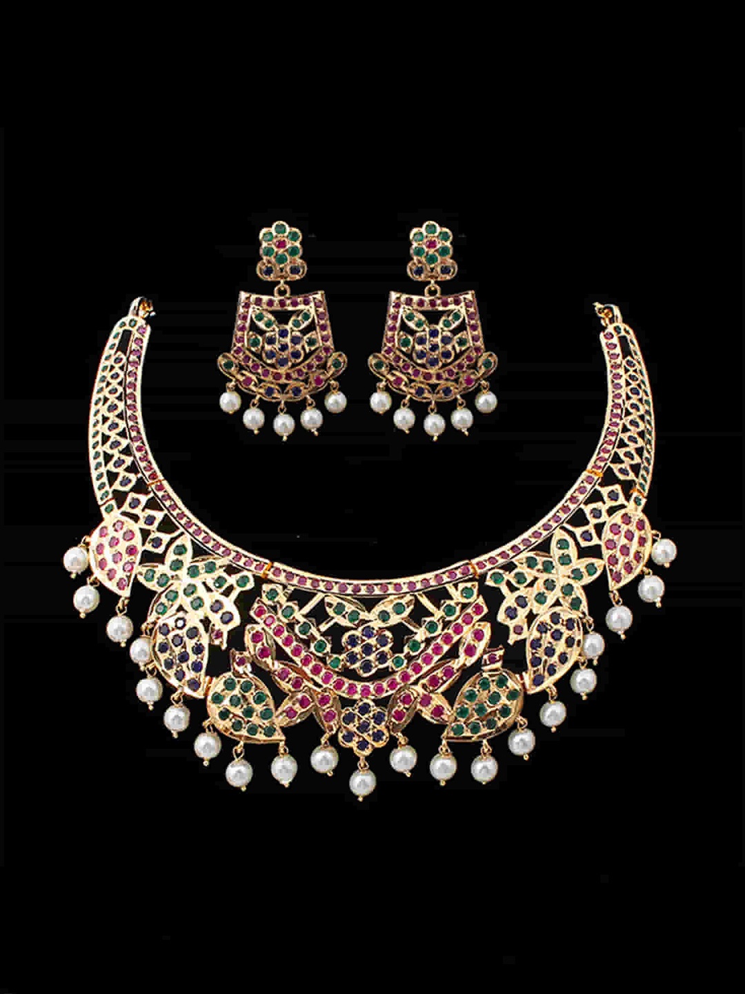 

Mirana Gold-Plated Pearl-Beaded & Jadau Stone-Studded Jewellery Set