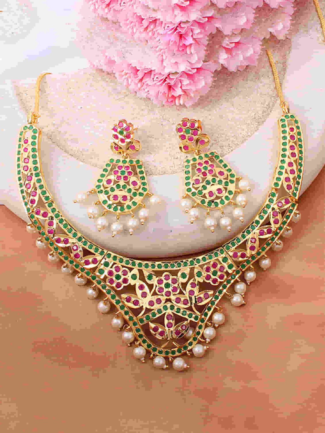 

Mirana Gold-Plated Stone-Studded & Beaded Jewellery Set