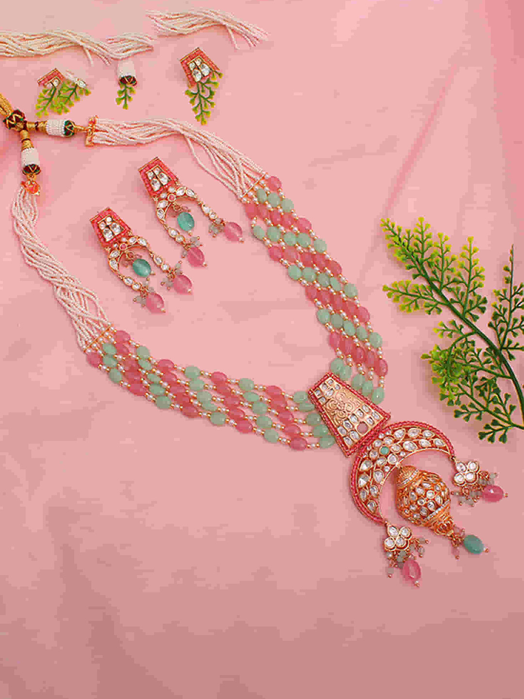 

Mirana Gold-Plated Beaded Stone-Studded Jewellery Set