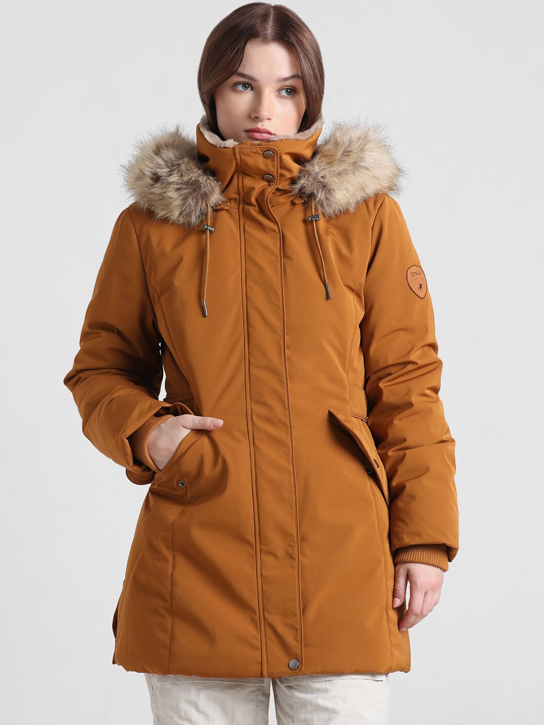 

ONLY Longline Padded Jacket, Brown