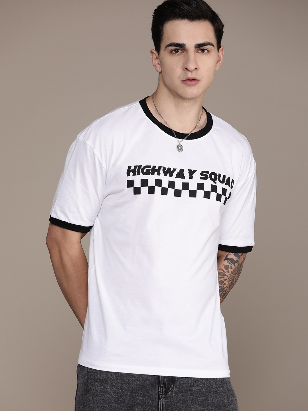 

The Roadster Lifestyle Co. Printed Pure Cotton T-shirt, White