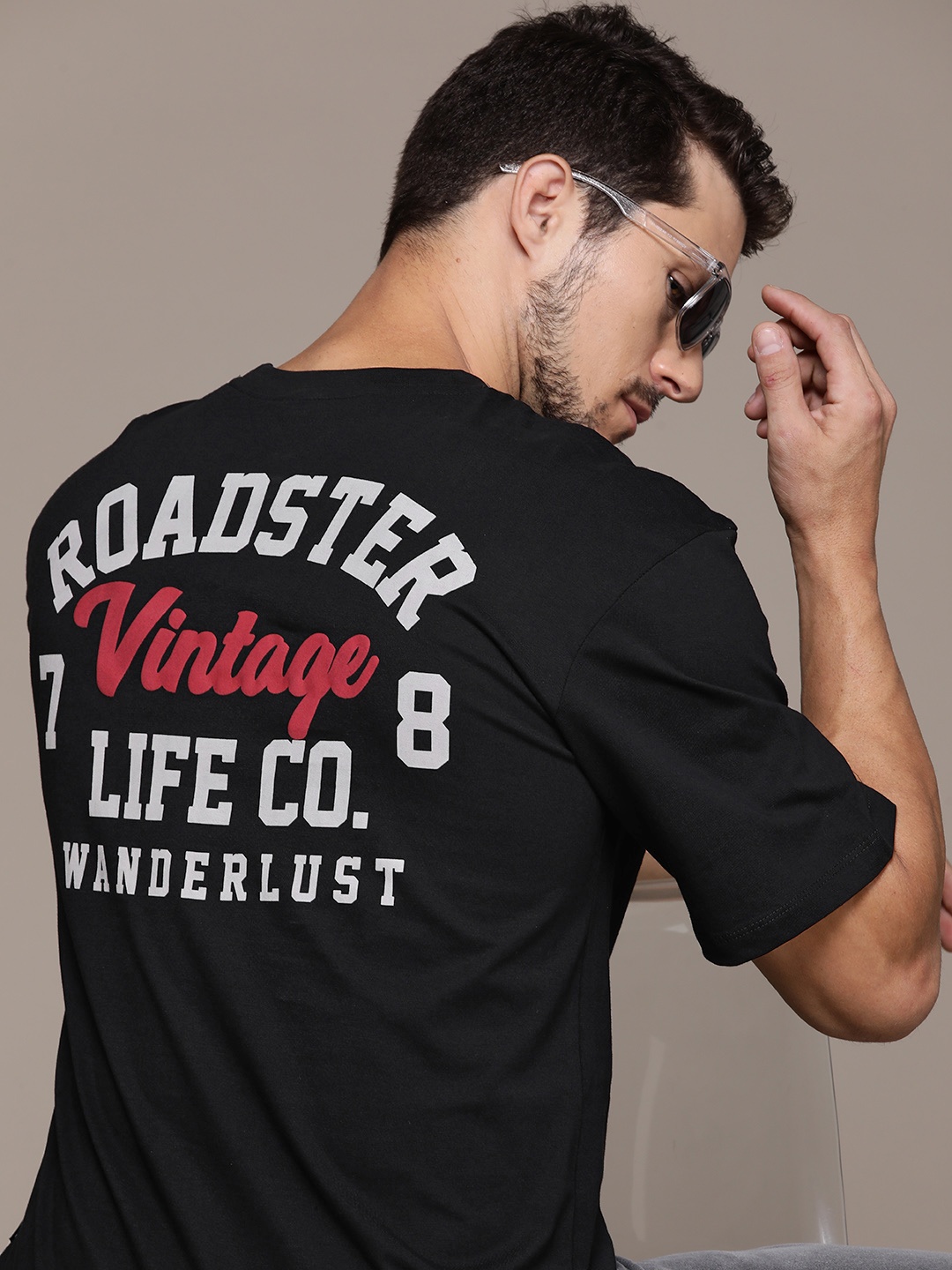 

The Roadster Lifestyle Co. Brand Logo Printed Pure Cotton T-shirt, Black