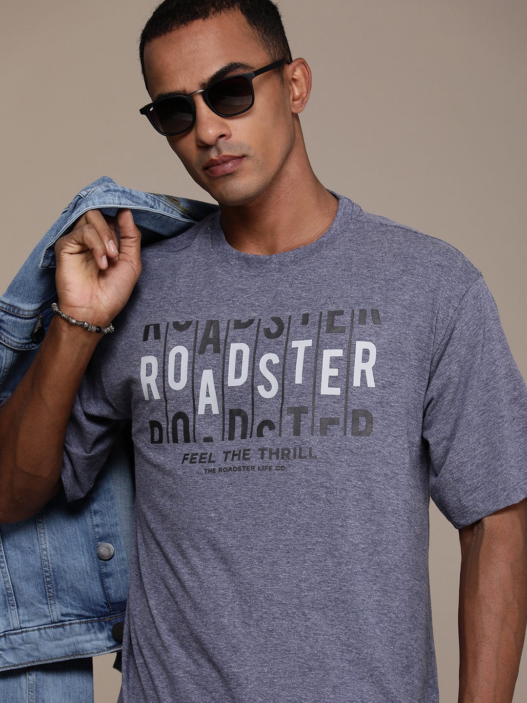 

The Roadster Life Co. Brand Logo Printed Drop-Shoulder T-shirt, Blue