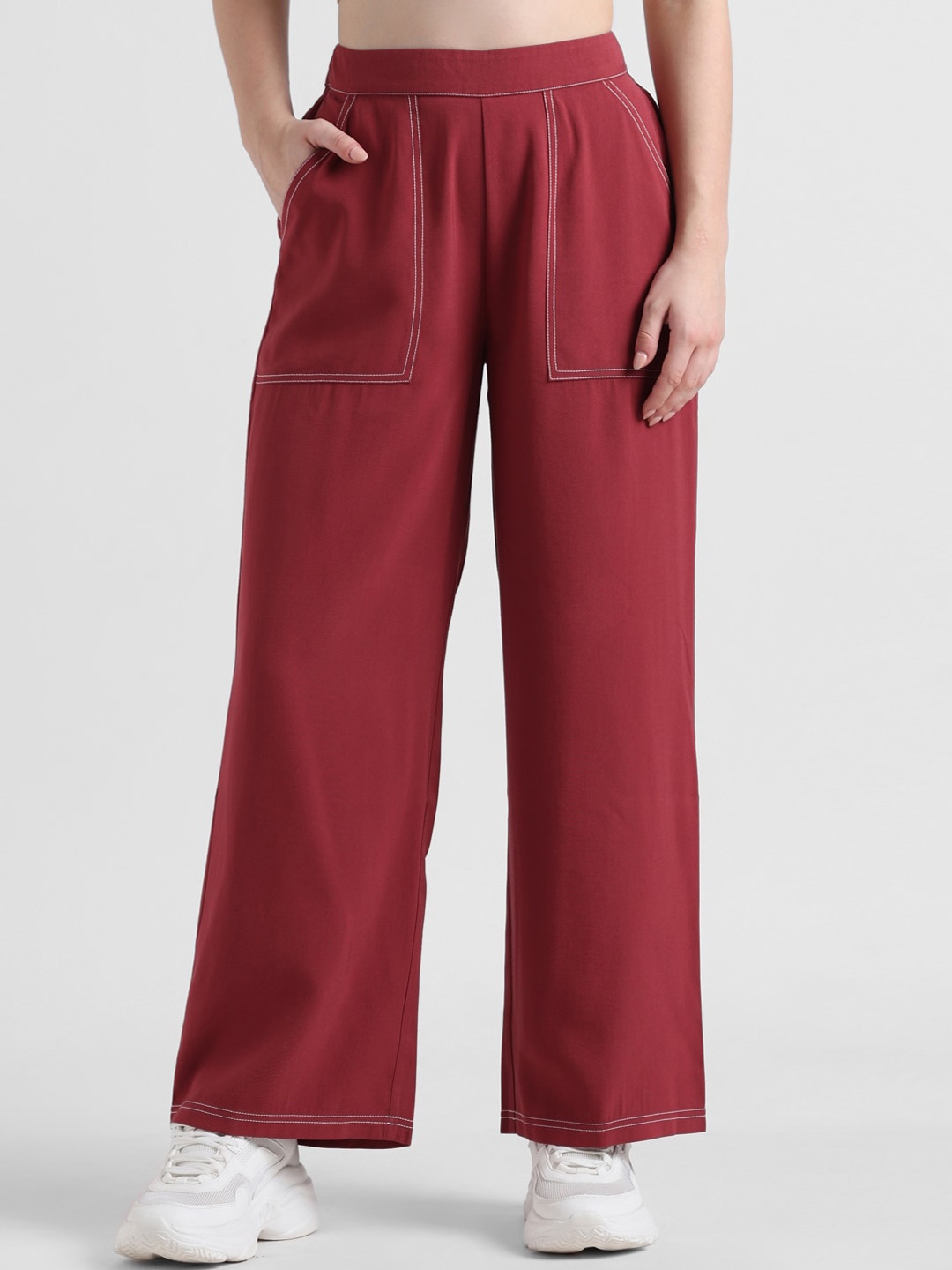 

ONLY Women High-Rise Trousers, Maroon