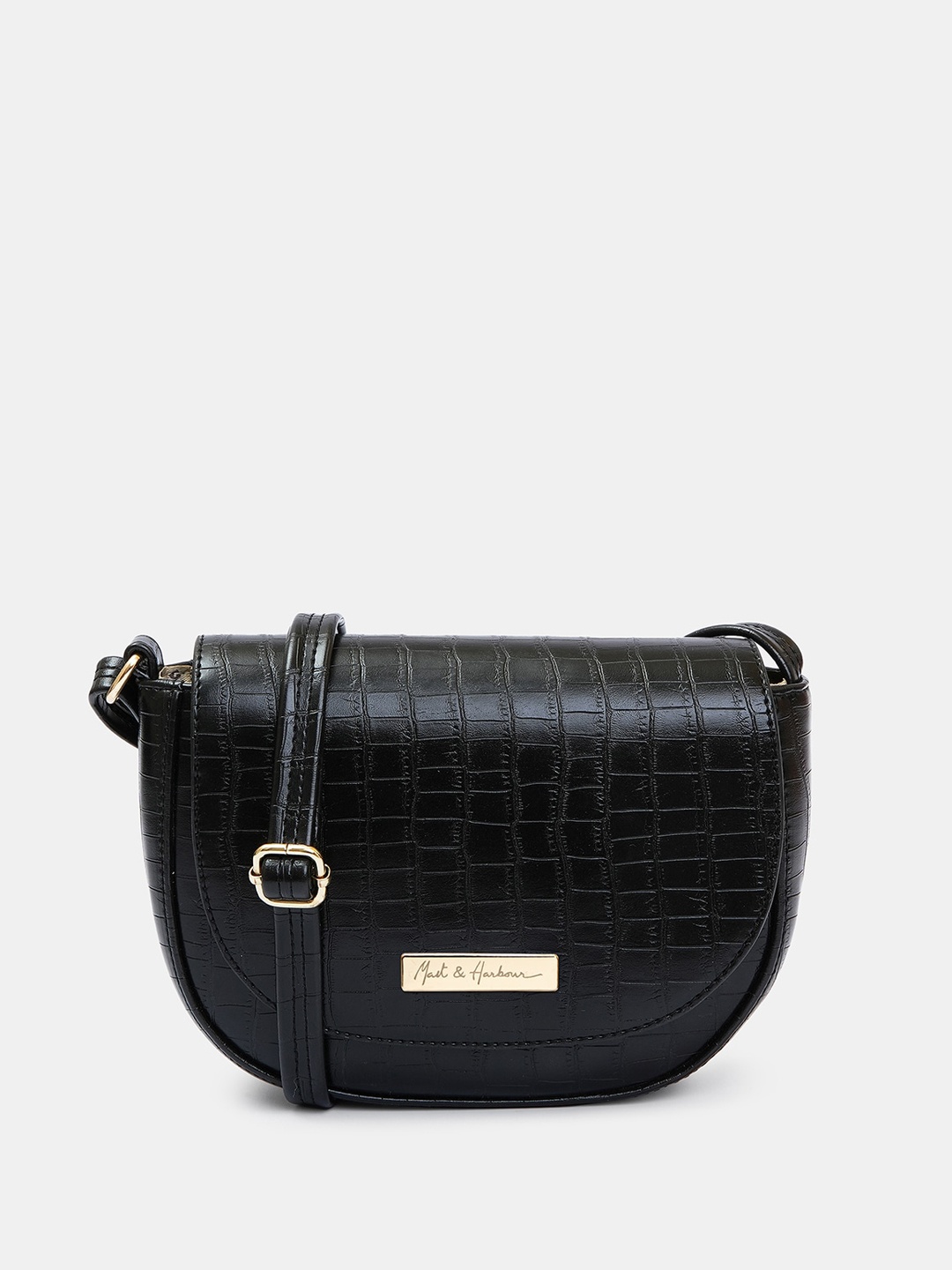 

Mast & Harbour Croc-Textured Structured Sling Bag, Black