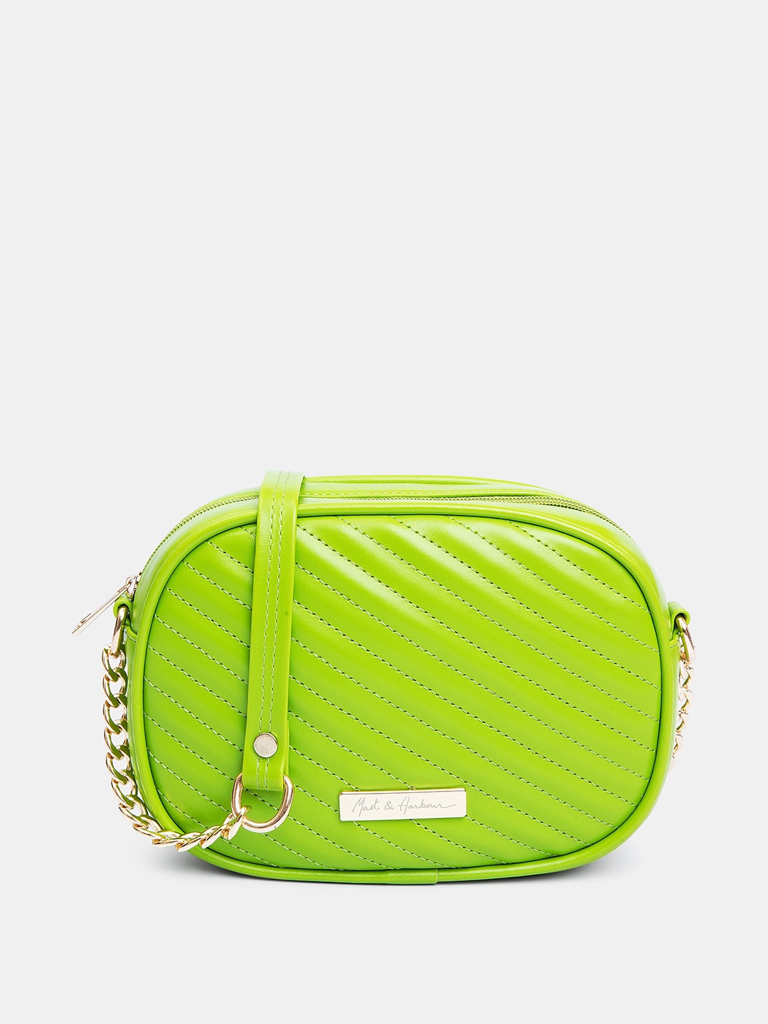 

Mast & Harbour Quilted Textured Structured Sling Bag, Fluorescent green