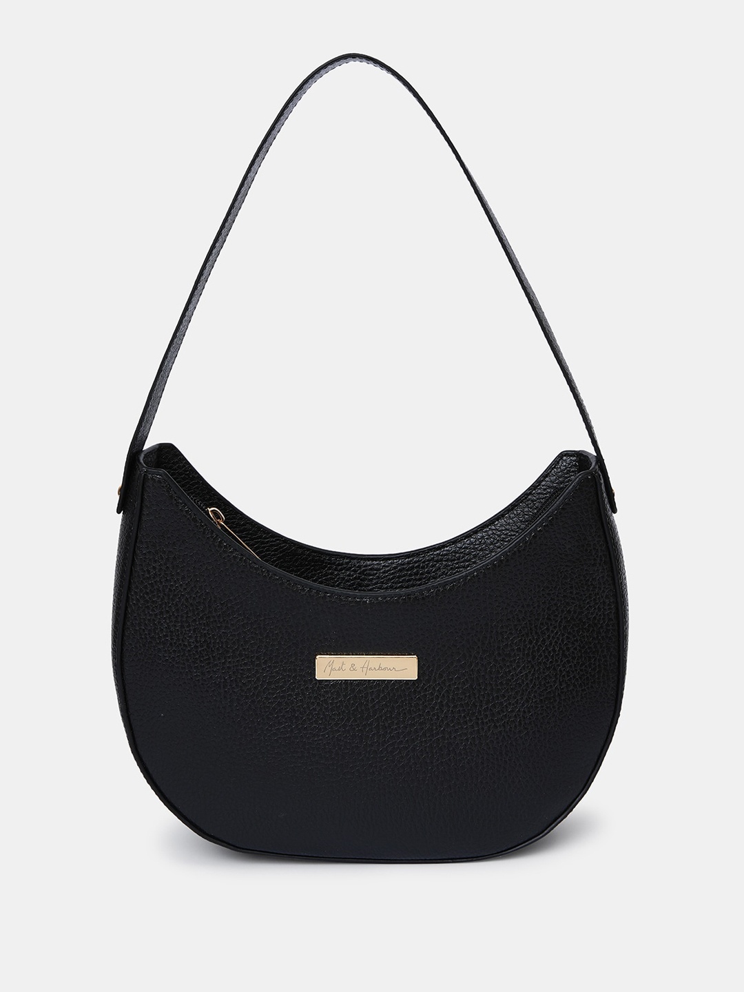 

Mast & Harbour Black Textured Half Moon Hobo Bag