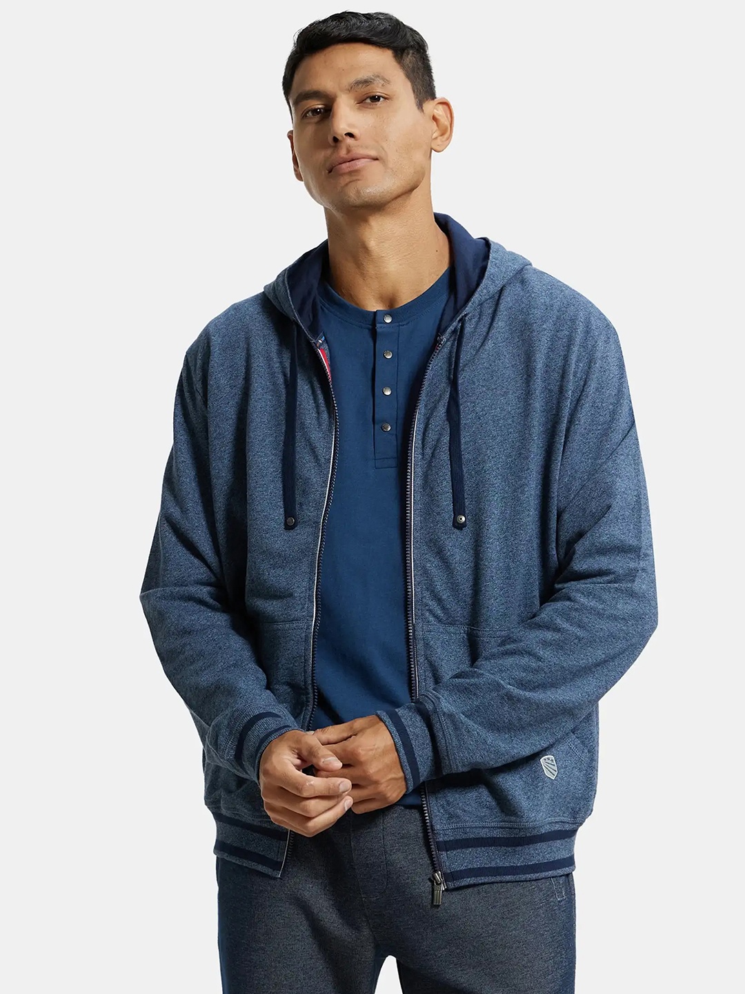 

Jockey Hooded Long Sleeves Cotton Front-Open Sweatshirt, Navy blue