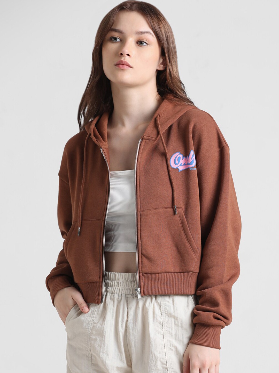 

ONLY Onlswift Hooded Front-Open Sweatshirt, Brown