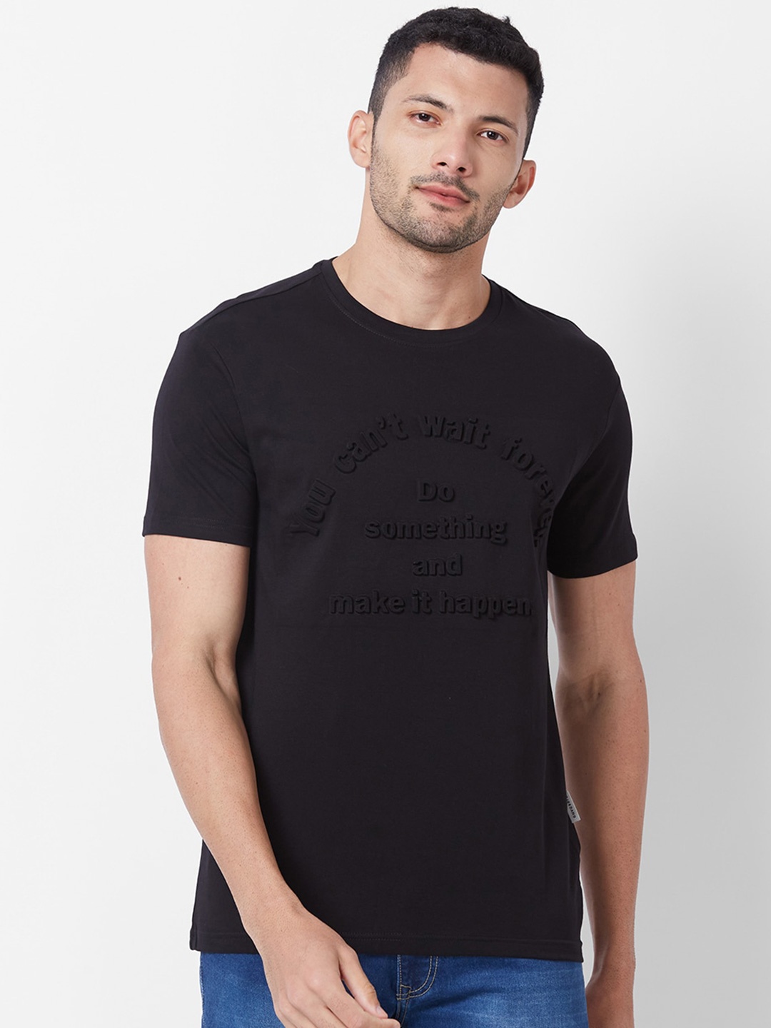 

GIORDANO Typography Printed Pure Cotton Slim Fit T-shirt, Black