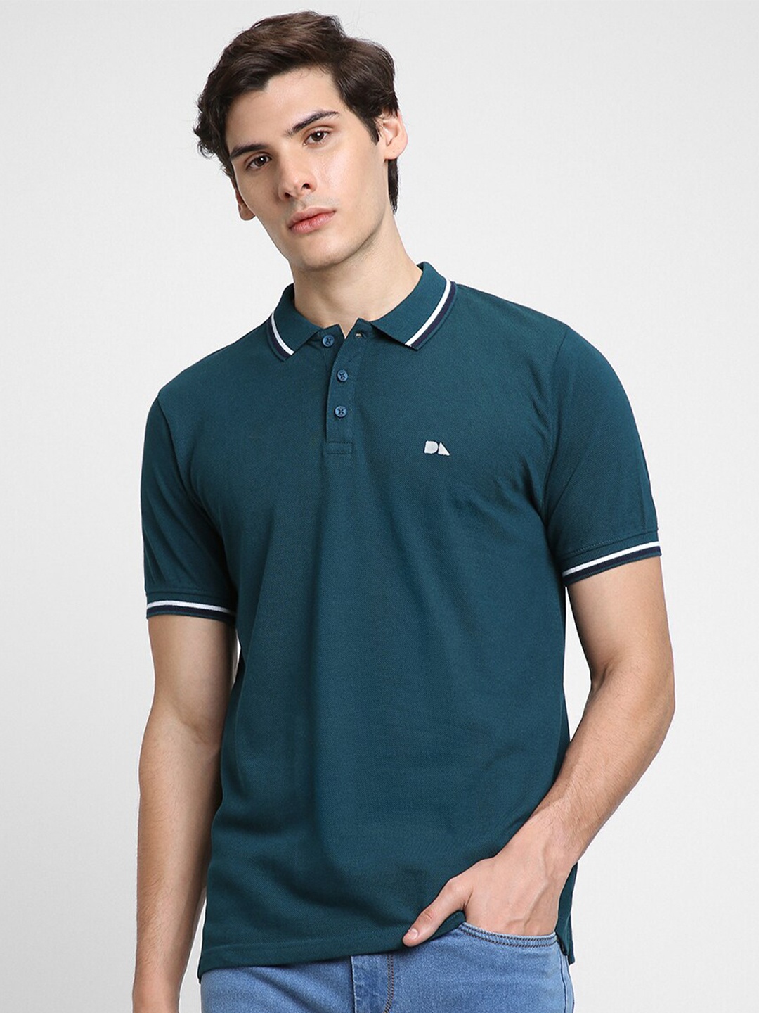 

Dennis Lingo Polo Collar Short Sleeves Cotton T-shirt, Teal