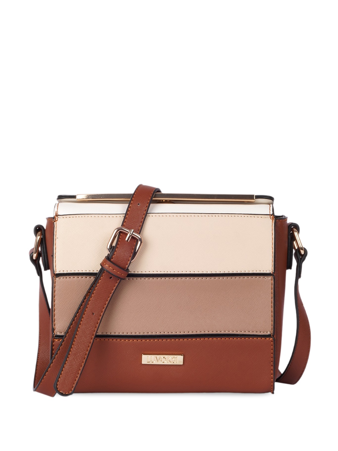 

Luvoksi Colourblocked Structured Sling Bag, Tan