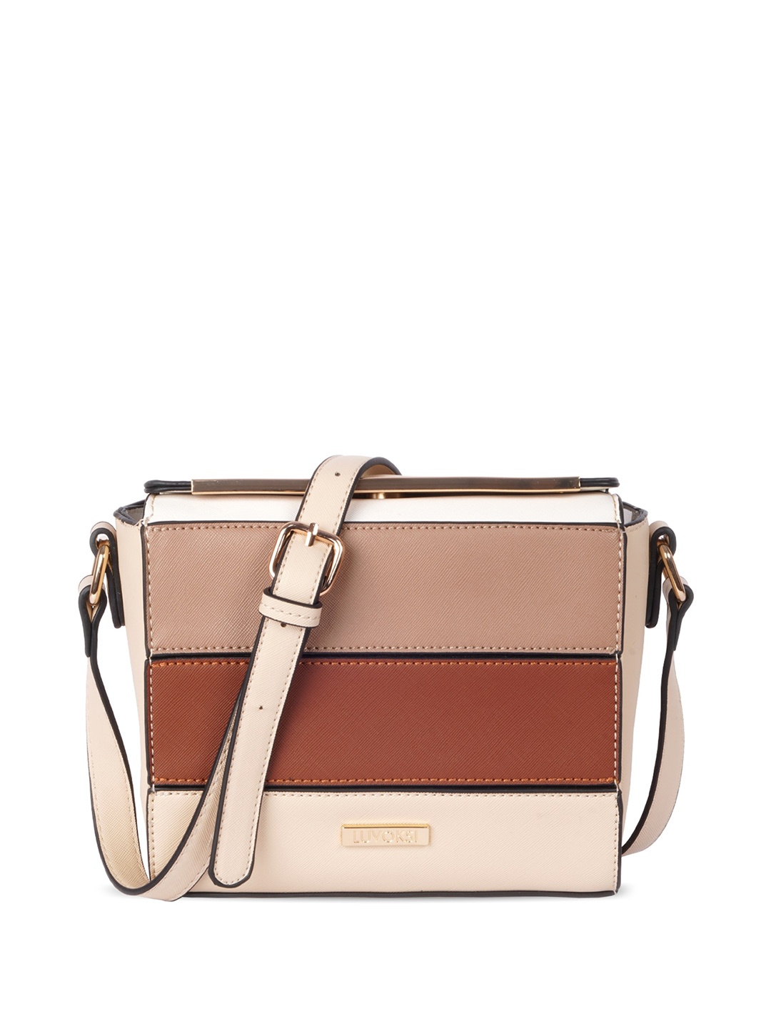 

Luvoksi Colourblocked Structured Sling Bag, Beige