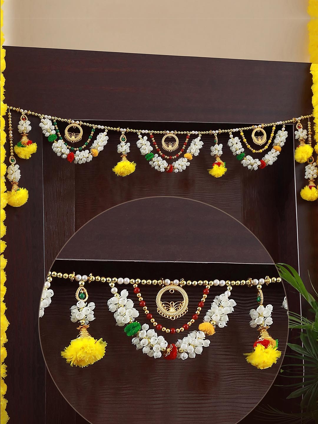 

TIED RIBBONS White & Yellow Traditional Wall Door Hanging Bandhanwar Toran