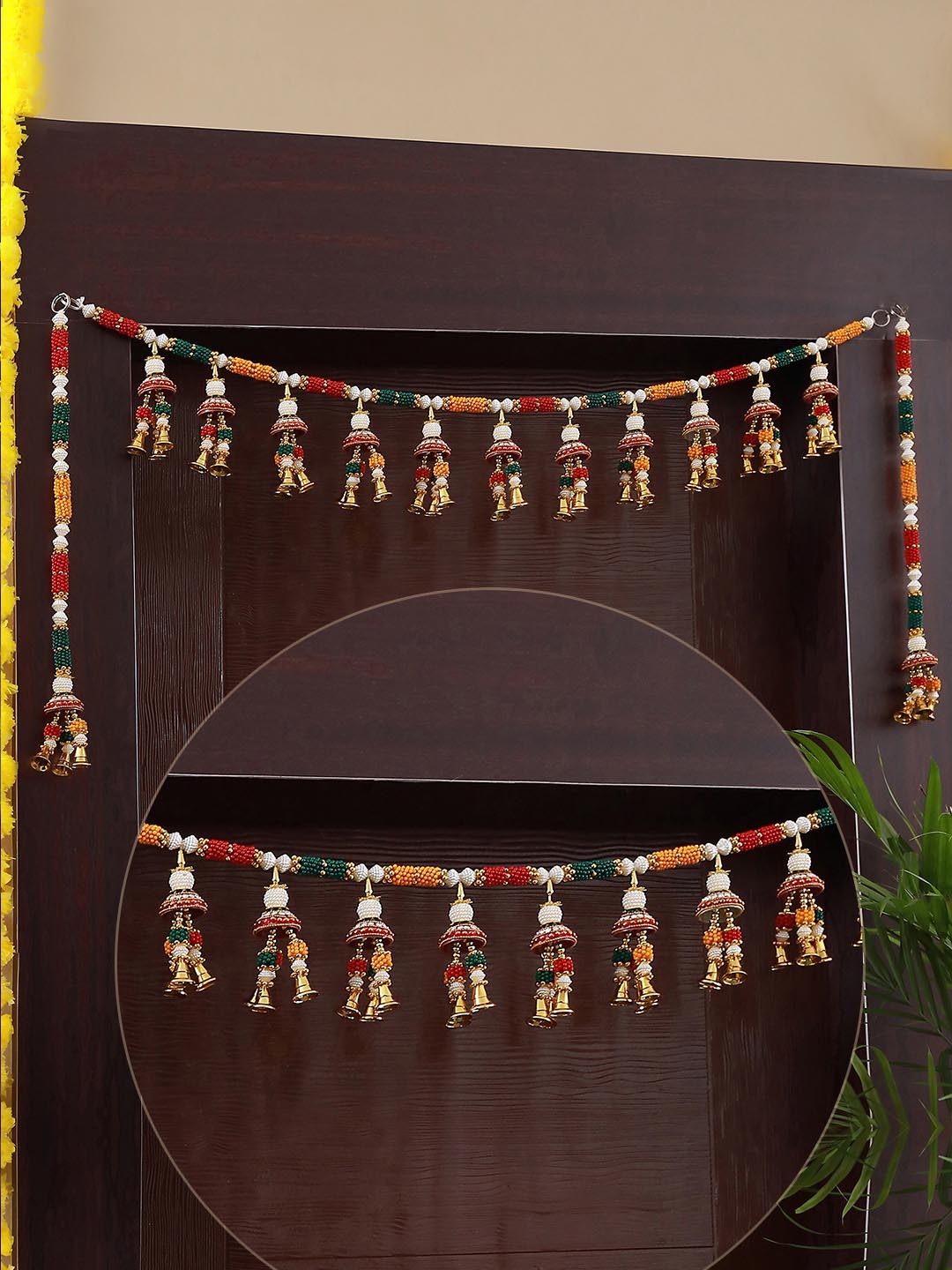 

TIED RIBBONS Red Wall Hanging Bandhanwar Toran With Latkan