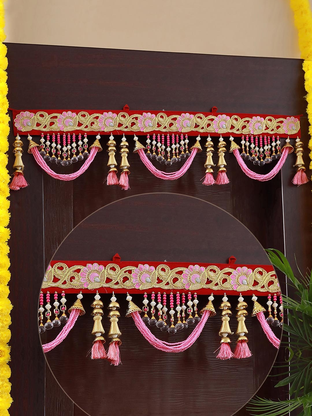 

TIED RIBBONS Red & Pink Wall Door Hanging Bandhanwar Toran