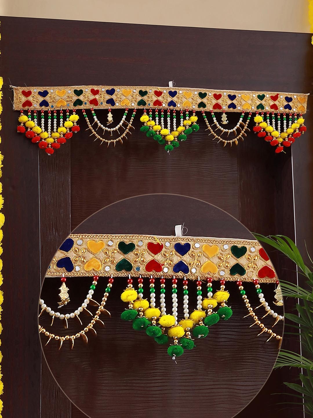 

TIED RIBBONS Beige & Yellow Traditional Wall Door Hanging Bandhanwar Toran