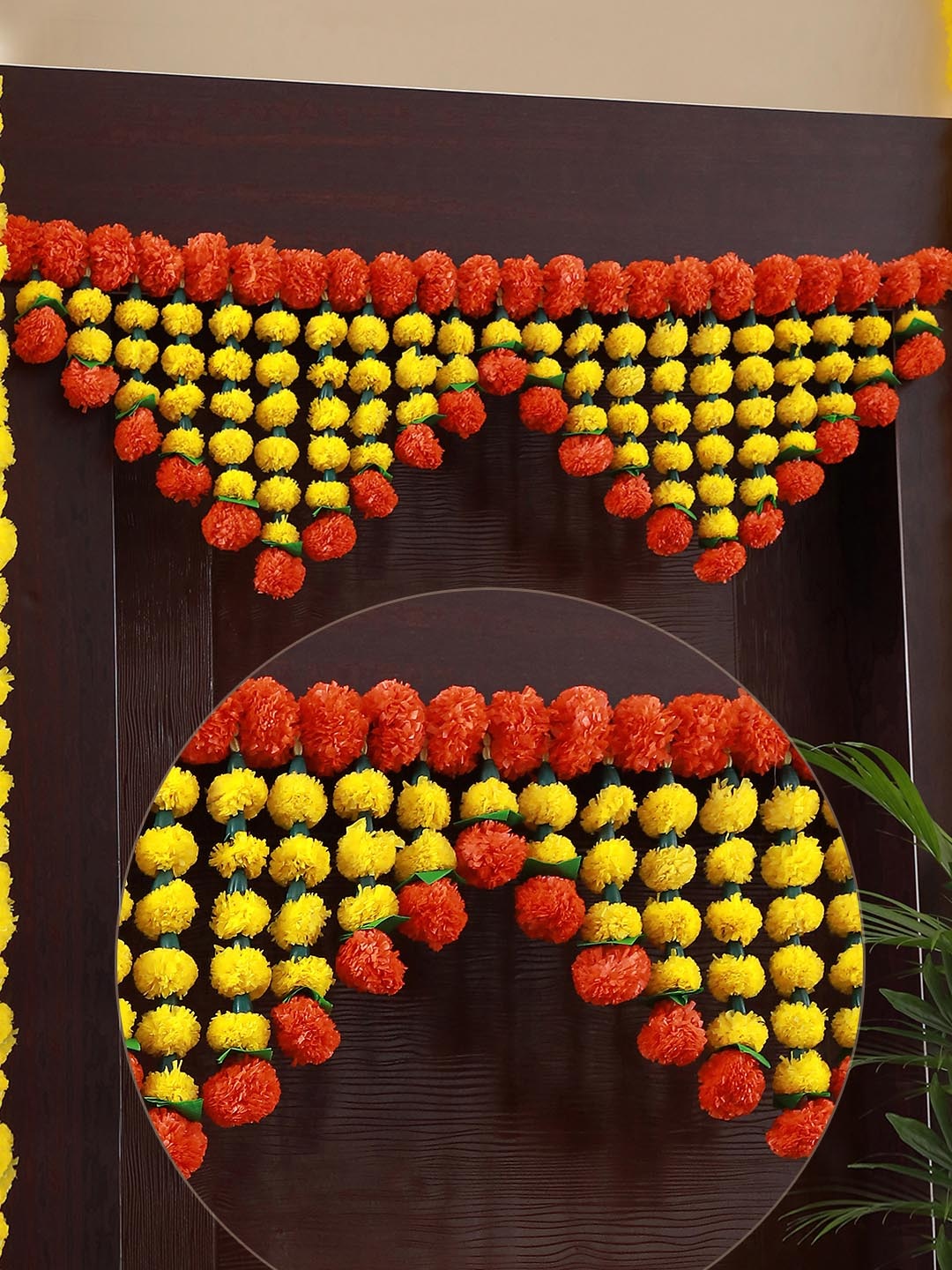

TIED RIBBONS Red & Yellow Marigold Flowers Wall Door Hanging