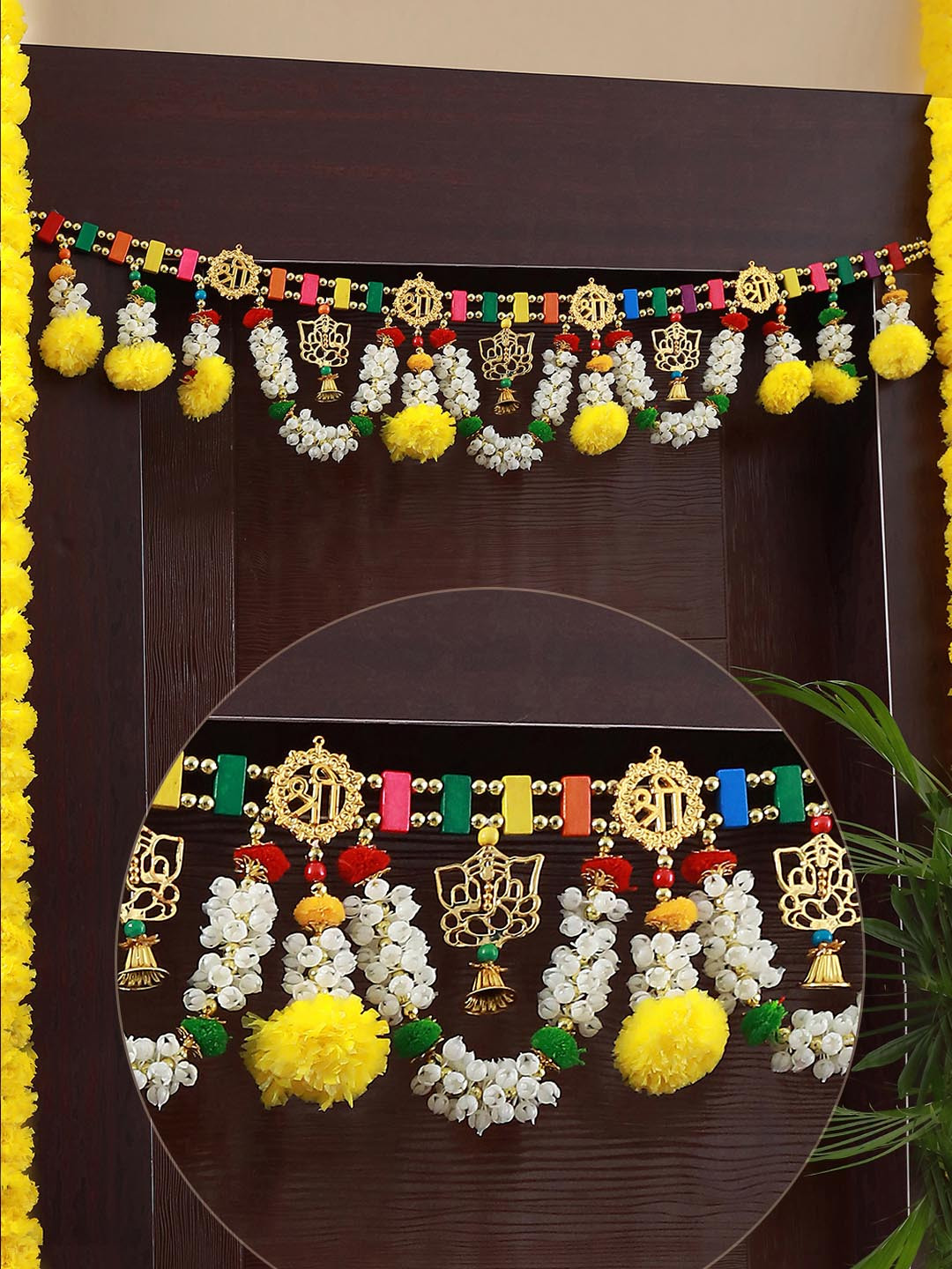 

TIED RIBBONS Yellow & White Textured Toran Door Hanging