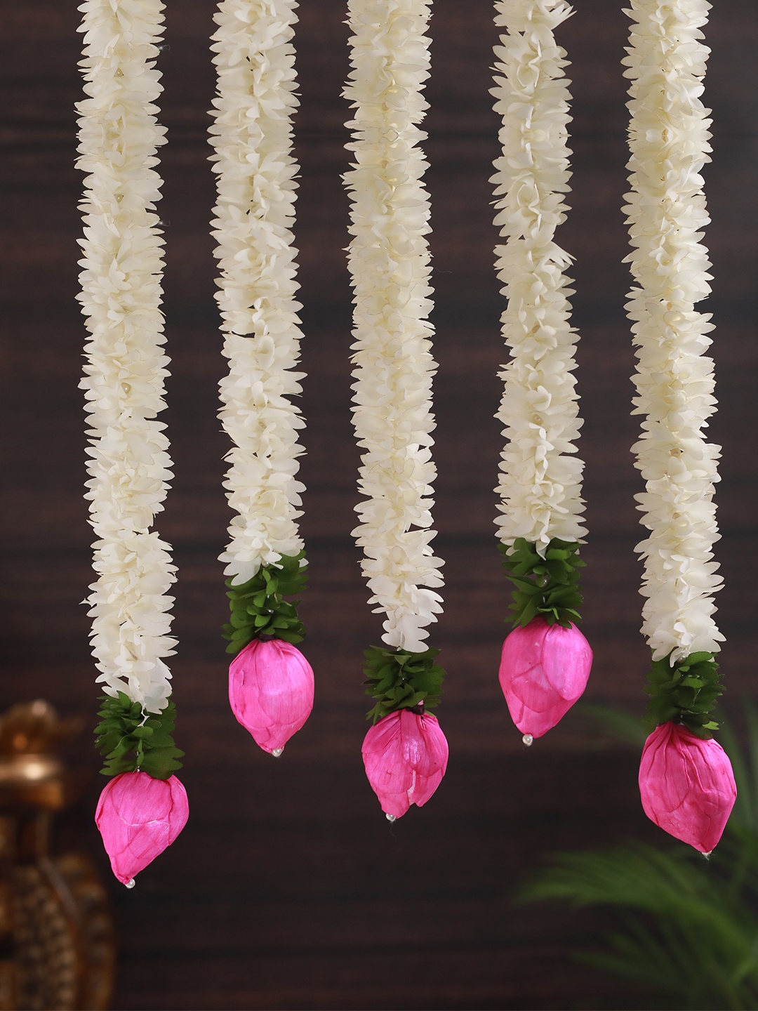 

TIED RIBBONS Set of 5 Artificial Jasmine Lotus Flowers Hanging Garlands Torans, White