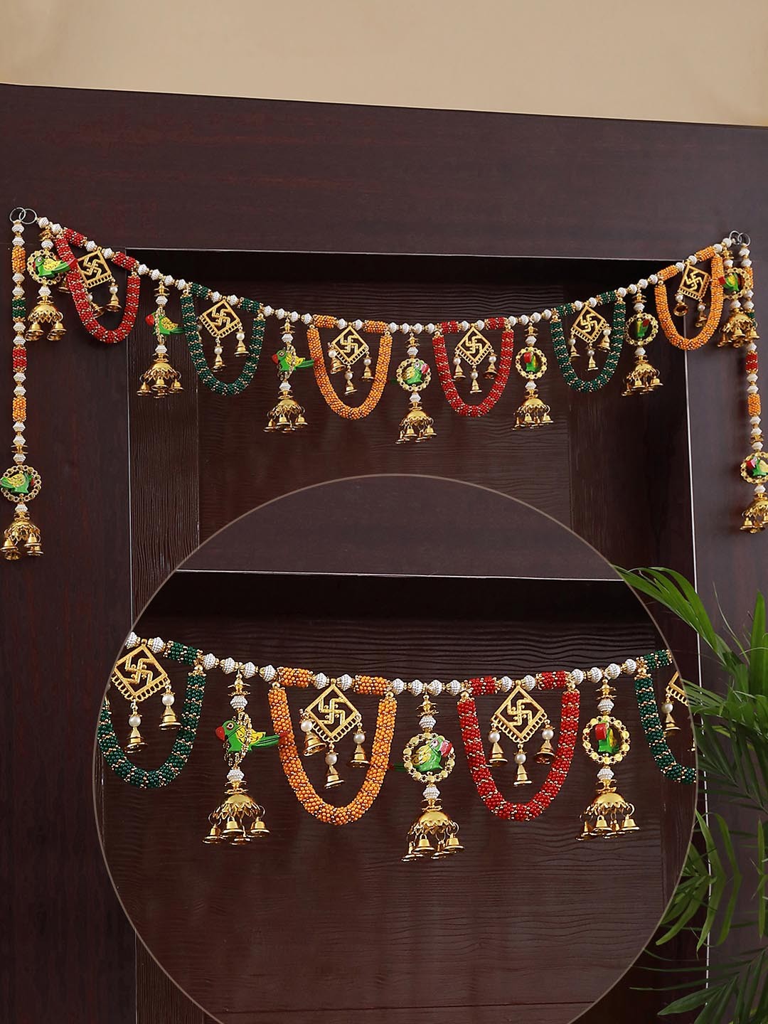 

TIED RIBBONS Red & Yellow Textured Wall Door Hanging With Latkan