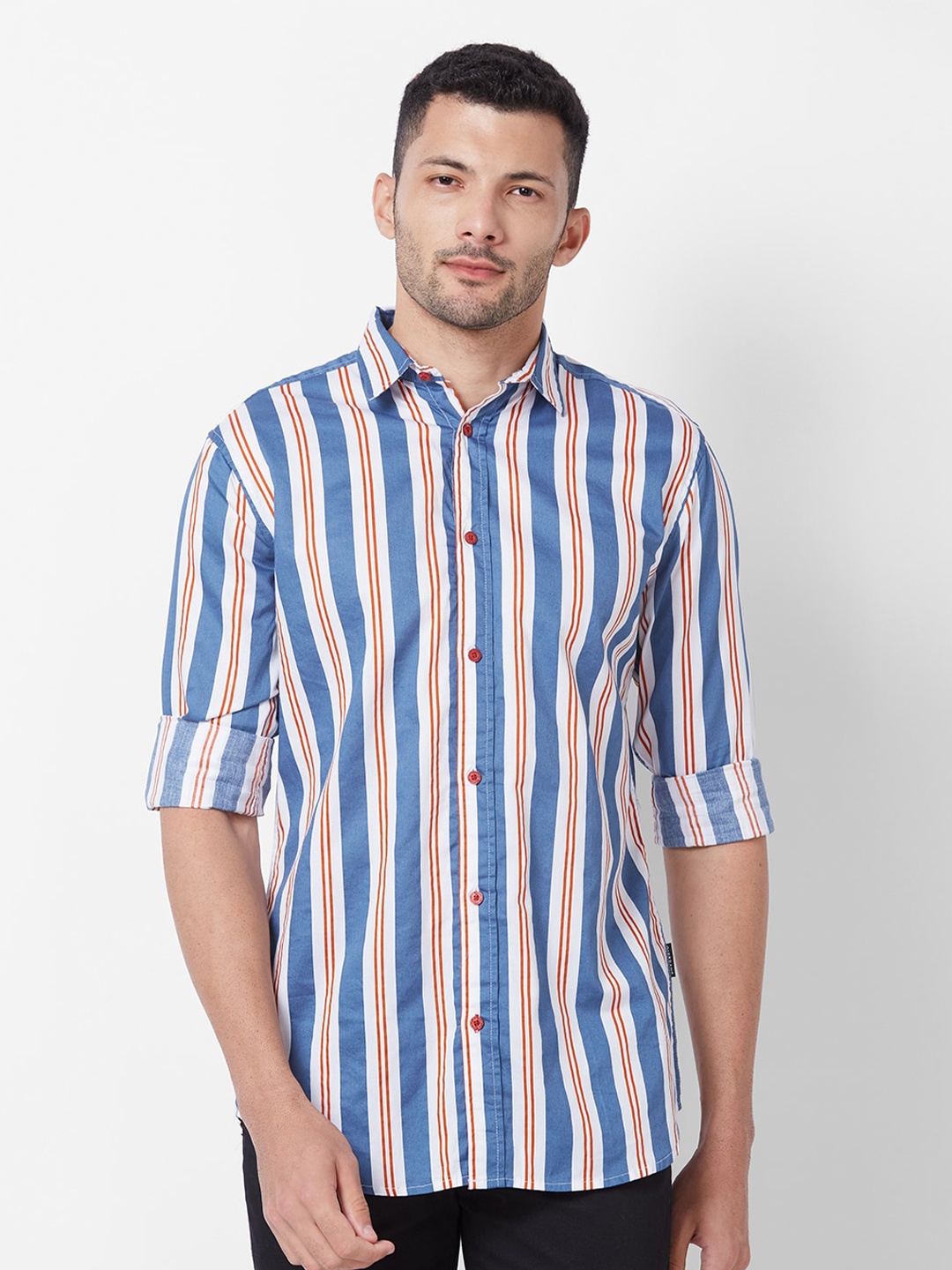 

GIORDANO Slim Fit Vertical Striped Pure Cotton Casual Shirt, Blue